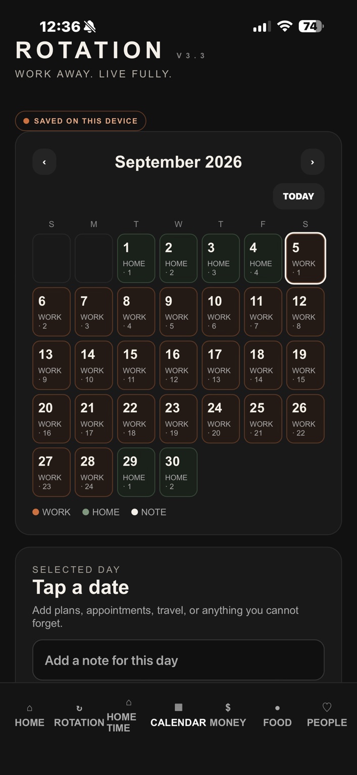 ROTATION calendar screenshot